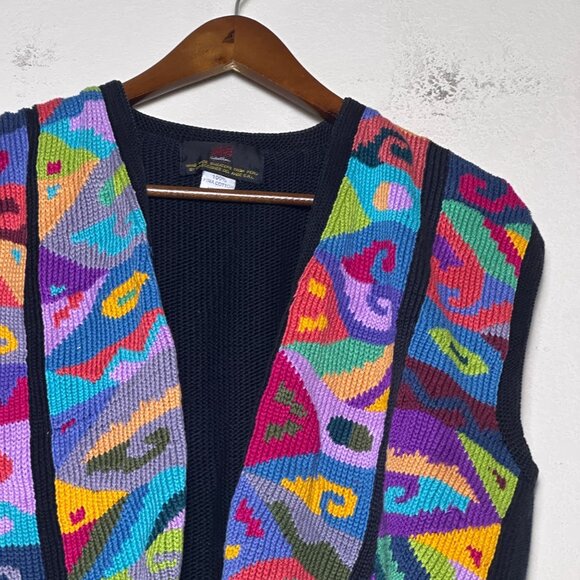 BS Collection Handmade Sweater Vest Women M Tapestry Abstract Pima Cotton Peru - Picture 2 of 11